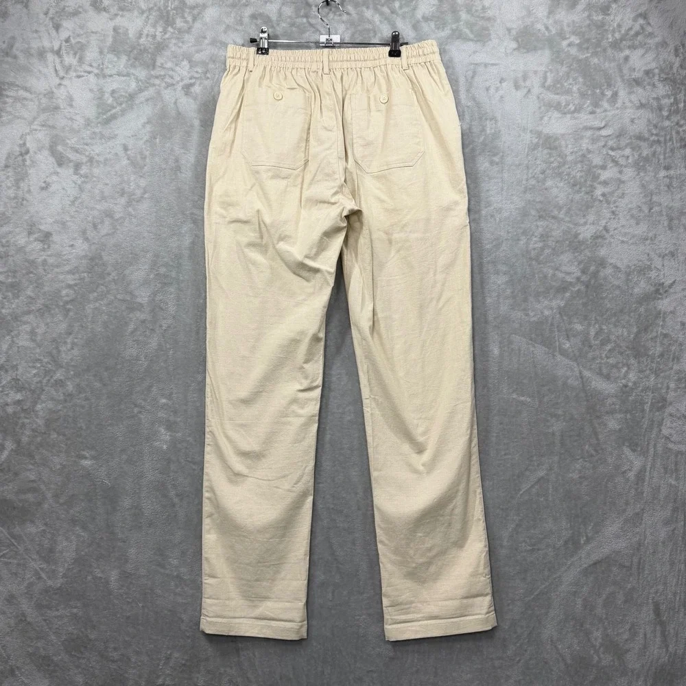 SAILWIND Linen Blend Pants Mens 34 Beige Drawstring Beach Casual Resortwear